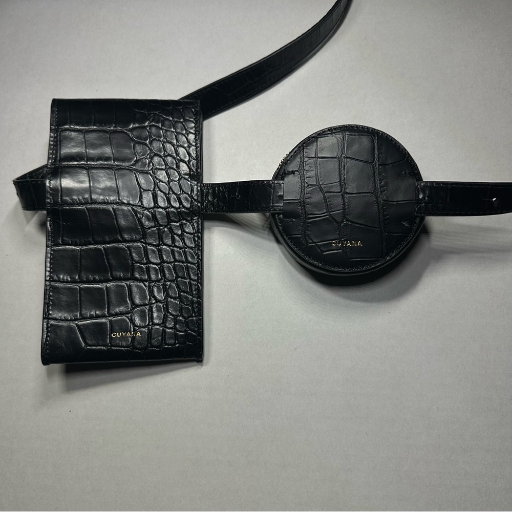 Cuyana Black Croc Embossed Belt Bag Duo